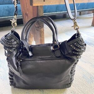 AMSTERDAM HERITAGE EDGY BLACK LEATHER STUDDED CONVERTIBLE BAG EUC